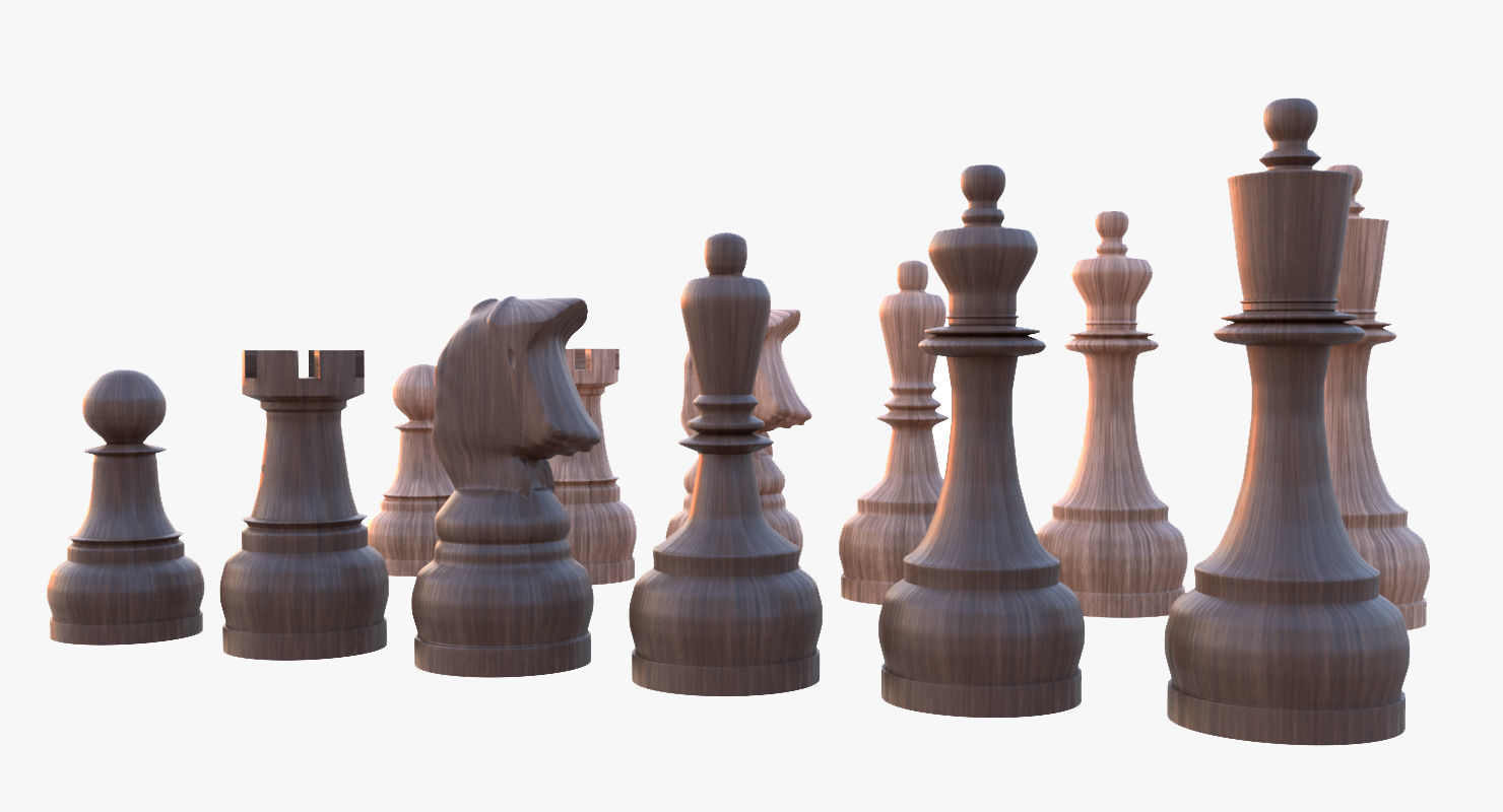 Chess Set Pieces Low-poly 3D model_1