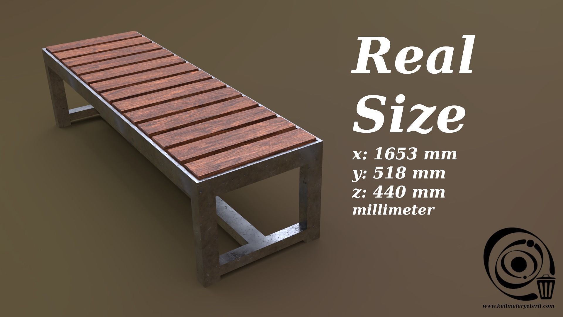 Bench 13 Low-poly 3D model_3