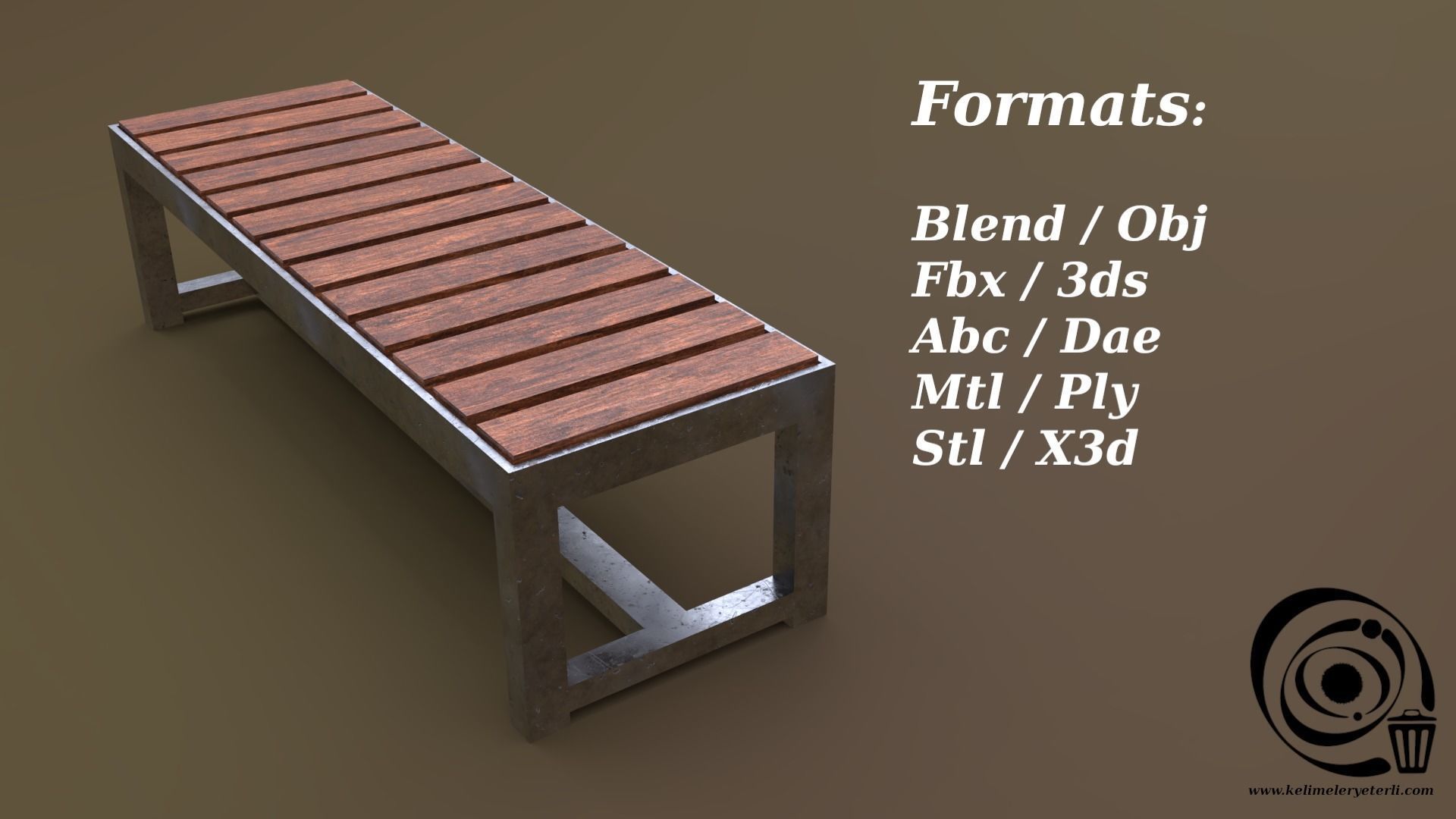 Bench 13 Low-poly 3D model_2
