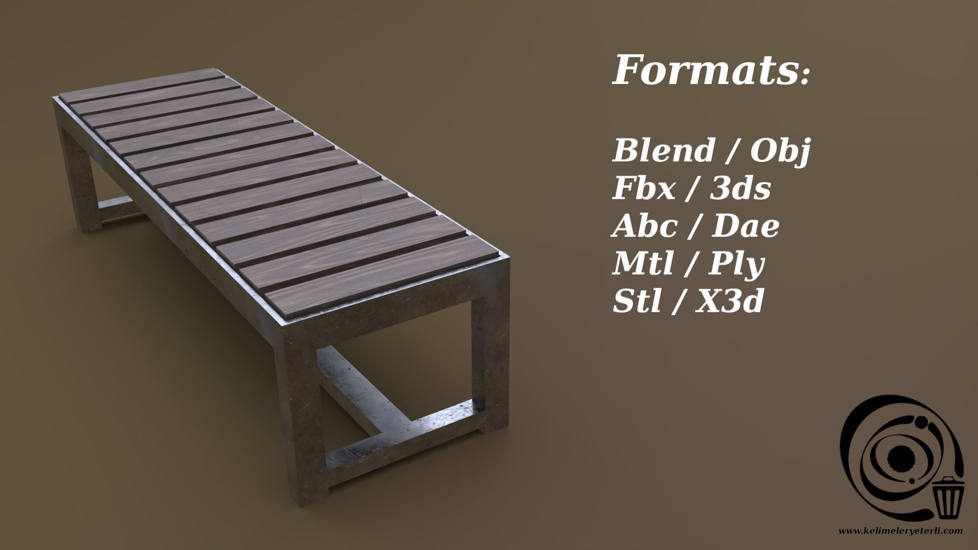 Bench 14 Low-poly 3D model_2