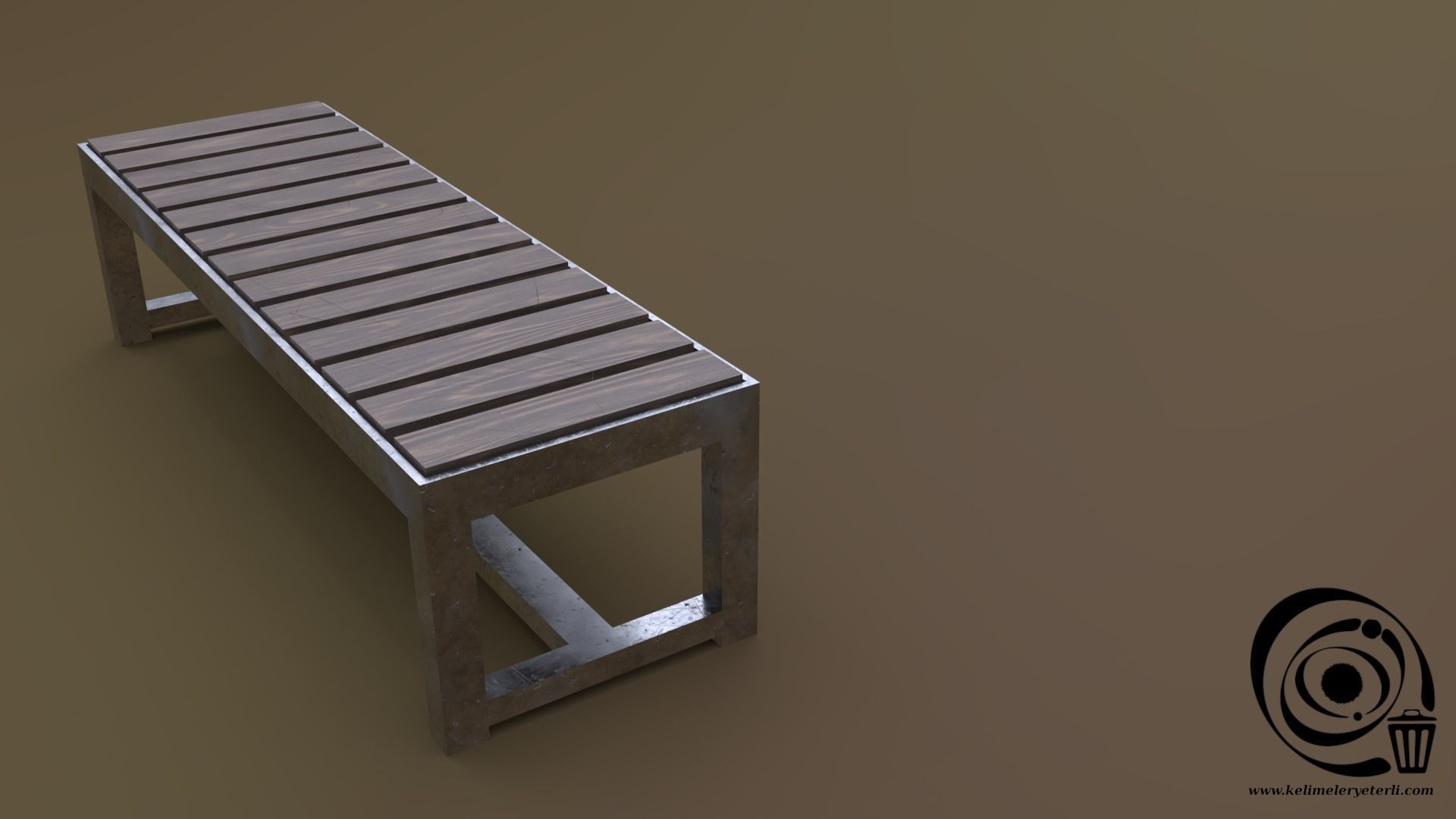 Bench 14 Low-poly 3D model_1