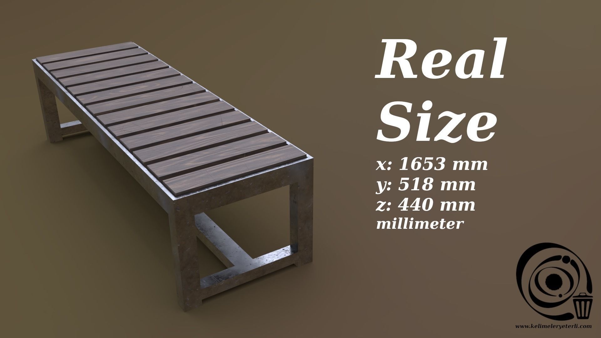 Bench 14 Low-poly 3D model_3