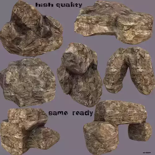 stone set 2 rock textures - bush quarries ready Low-poly 3D model