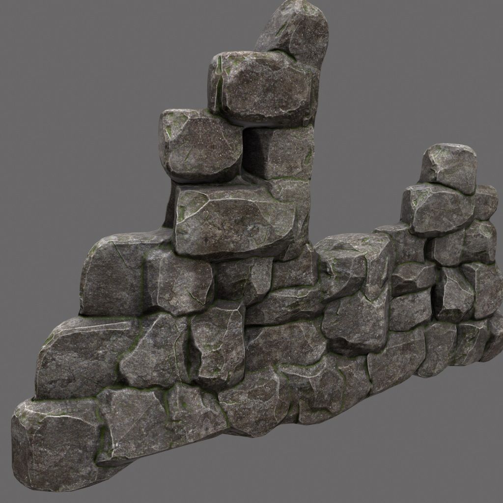 wall set arch made of rocks Low-poly 3D model_7