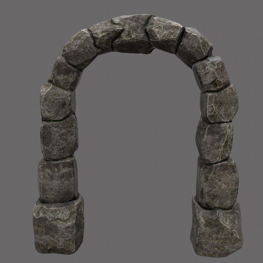 wall set arch made of rocks Low-poly 3D model_1