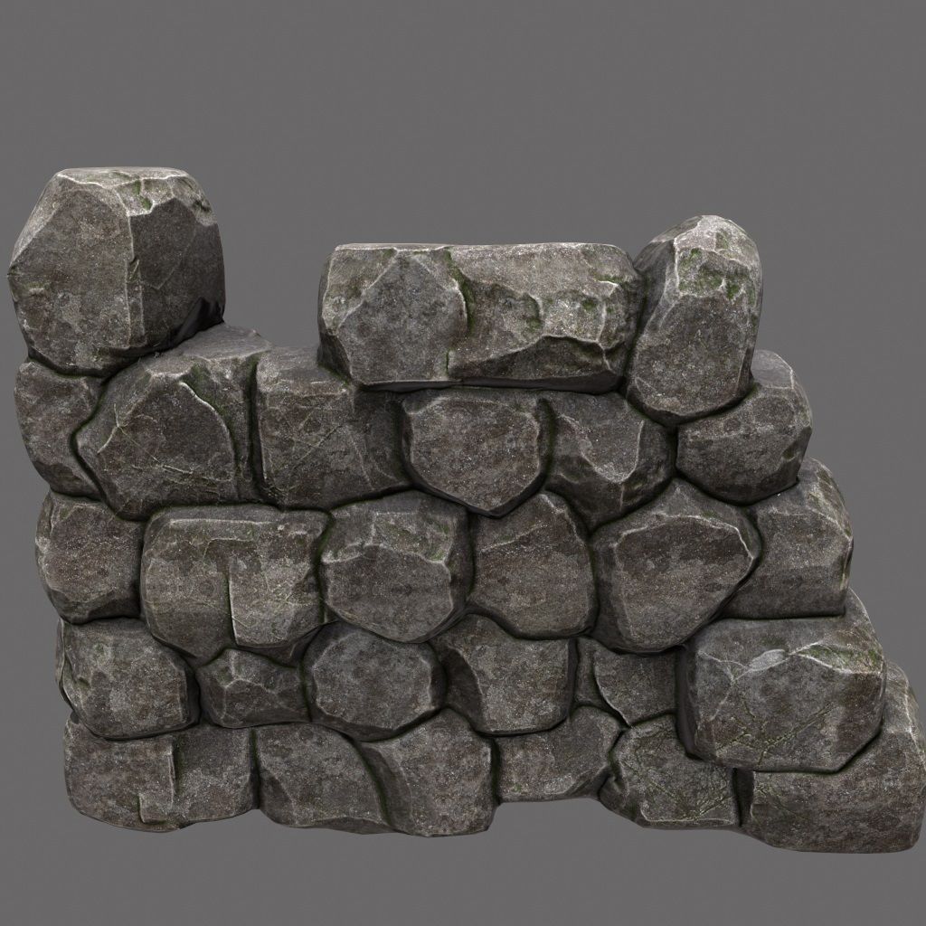 wall set arch made of rocks Low-poly 3D model_5