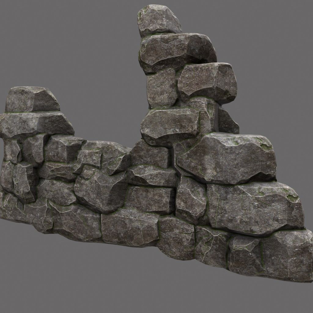 wall set arch made of rocks Low-poly 3D model_8