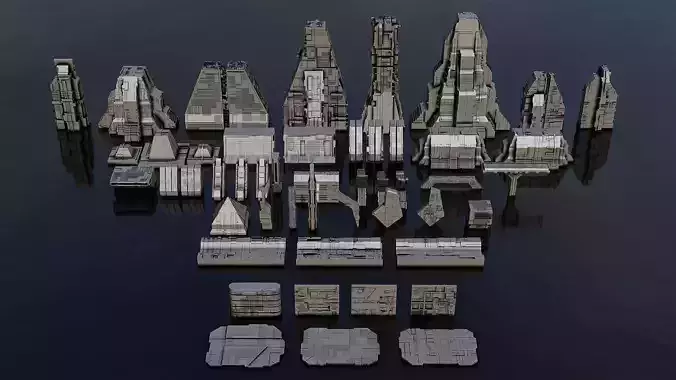 Sci-Fi Brutalist Architecture Kitbash Set 3D model