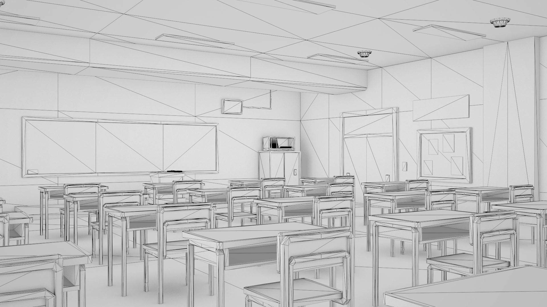 Anime Classroom Low-poly 3D model_6