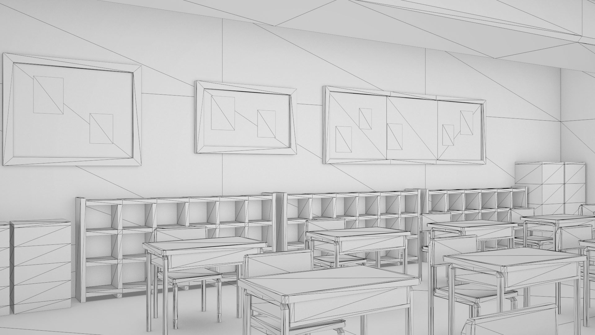 Anime Classroom Low-poly 3D model_12