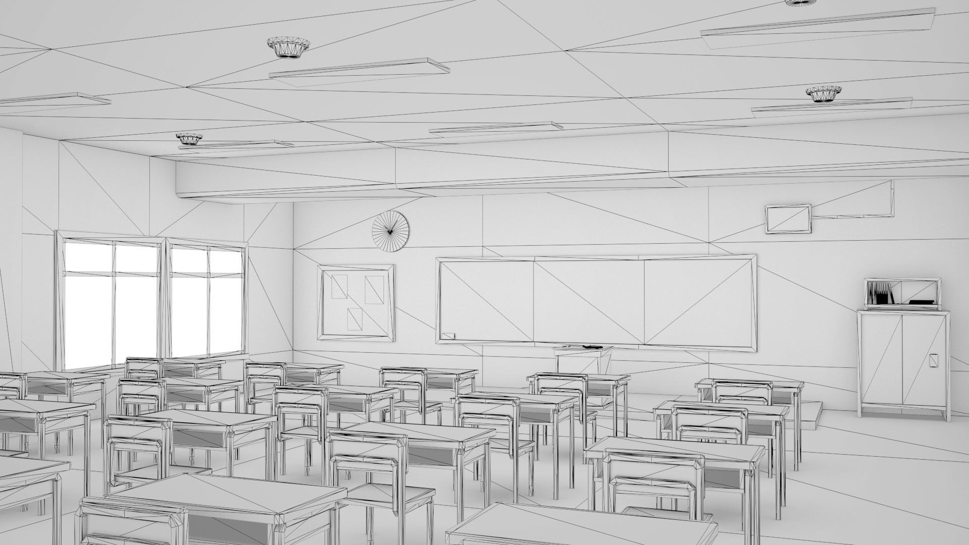 Anime Classroom Low-poly 3D model_2