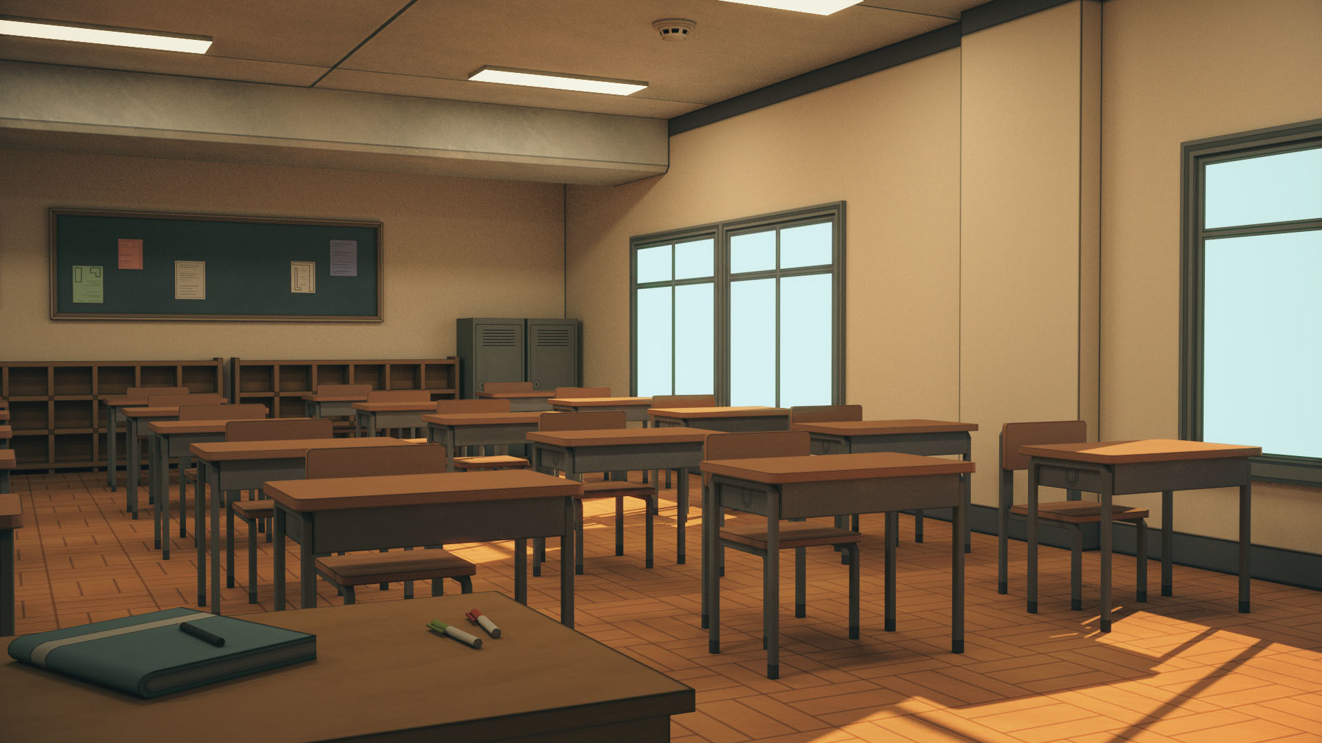 Anime Classroom Low-poly 3D model_9