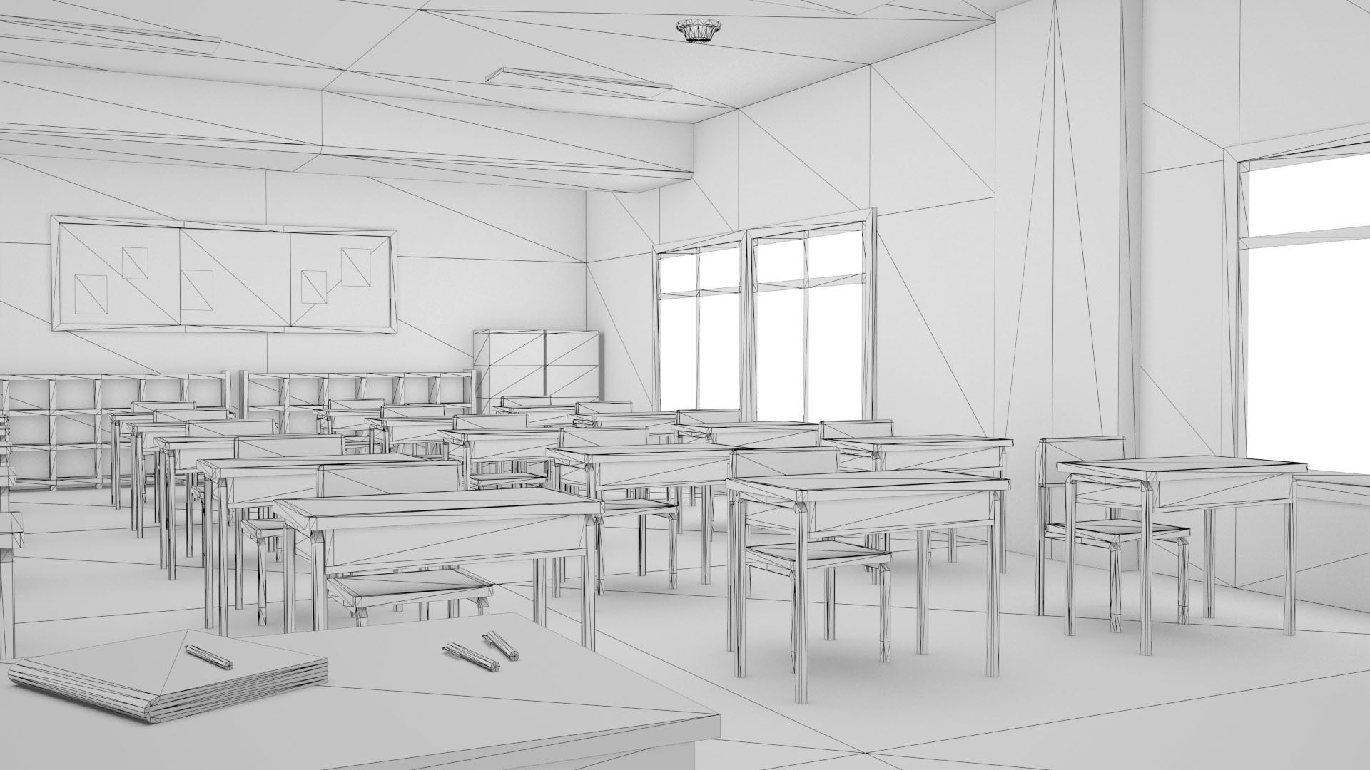 Anime Classroom Low-poly 3D model_10