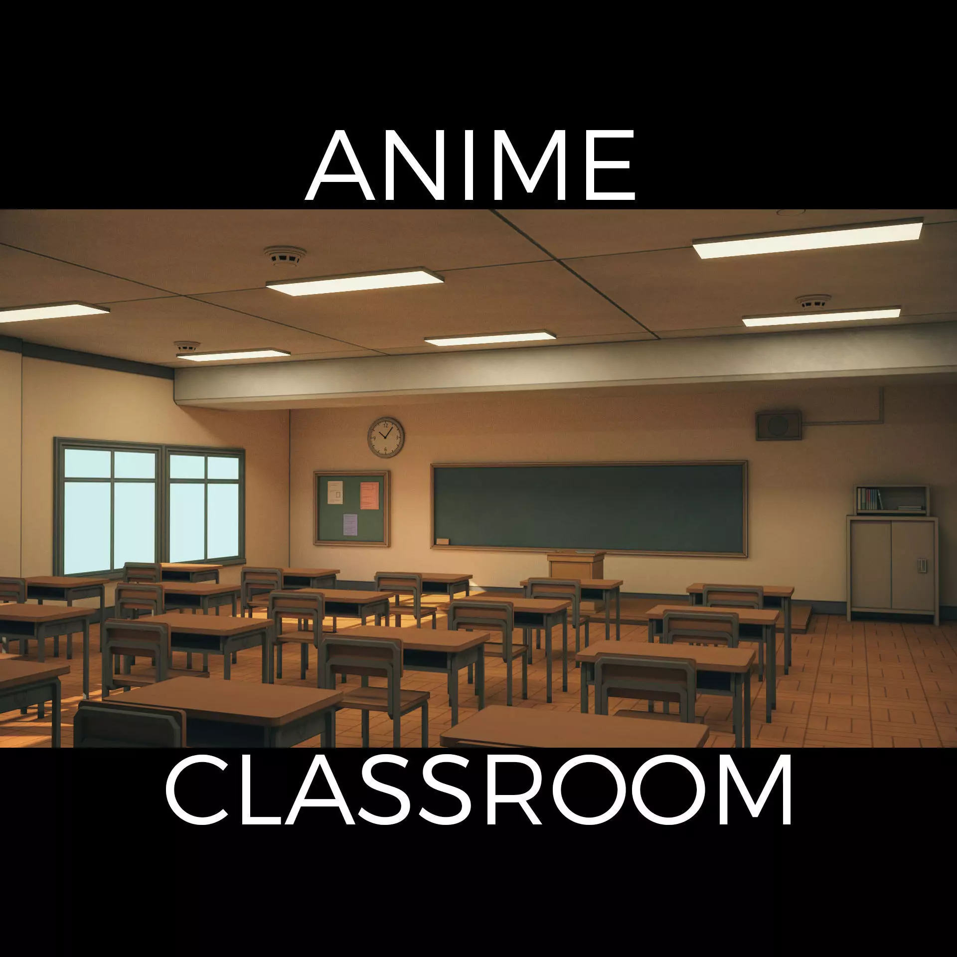 Anime Classroom Low-poly 3D model_0