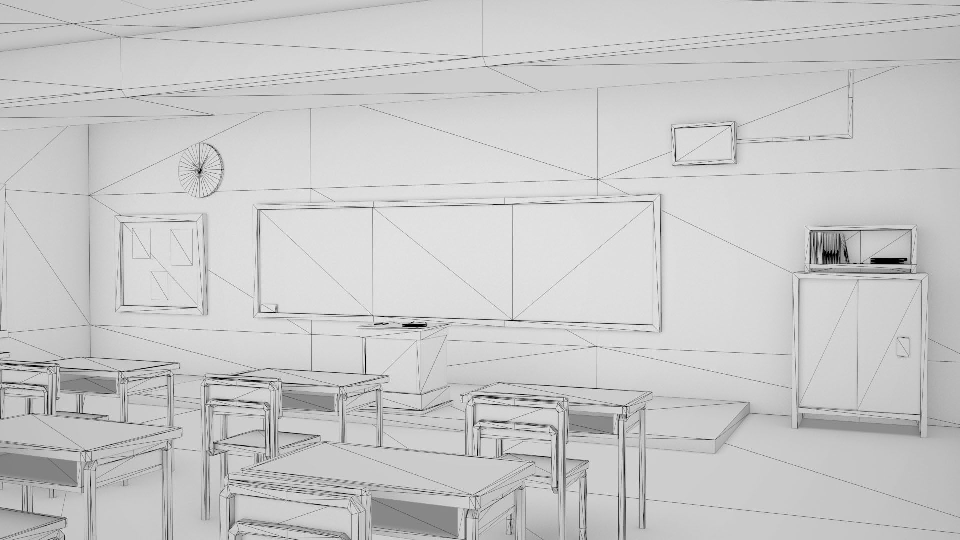 Anime Classroom Low-poly 3D model_4