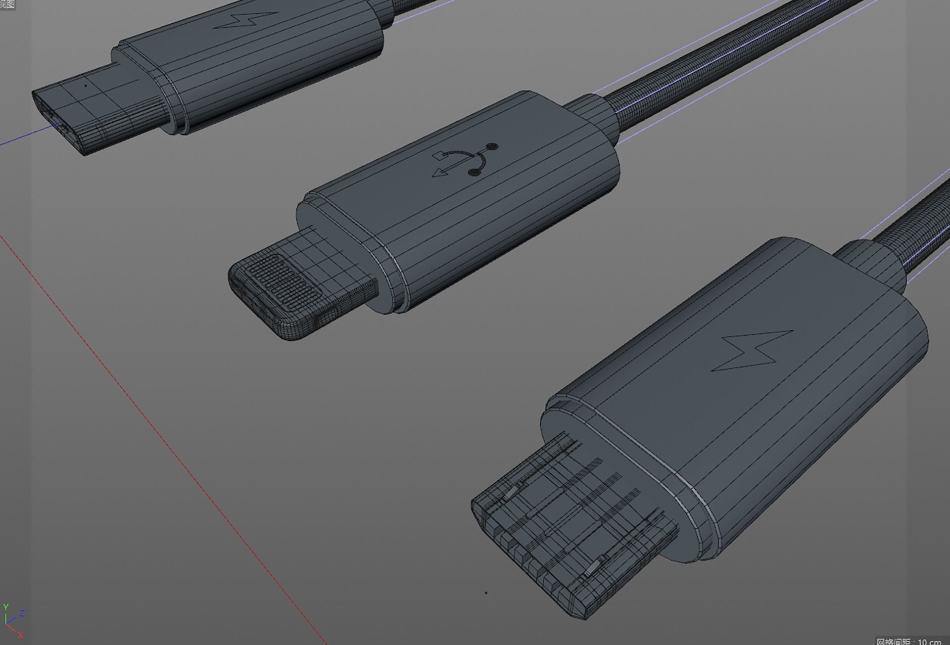 micro usb type c and lightning 3D model_5