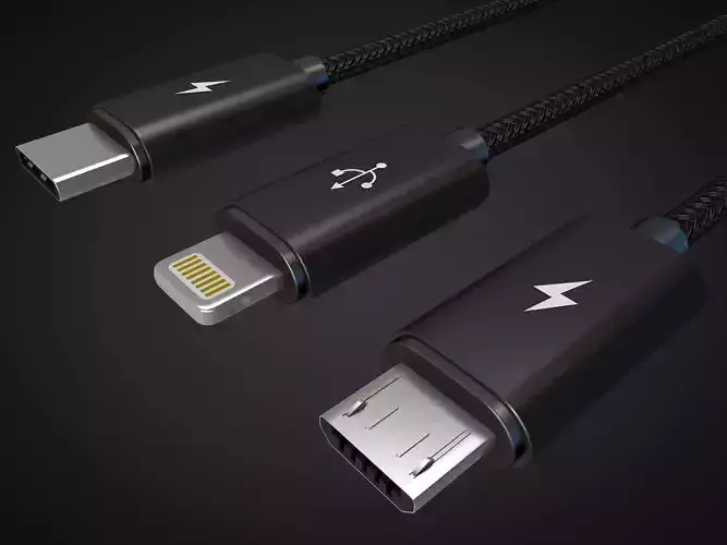micro usb type c and lightning 3D model
