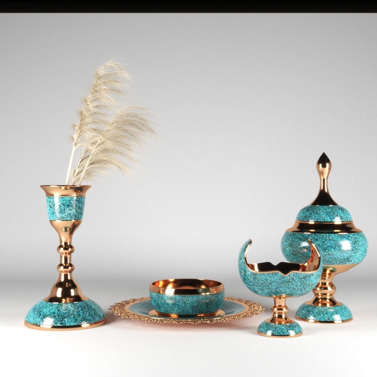set1127 gold and turquoise plate 3D model_2