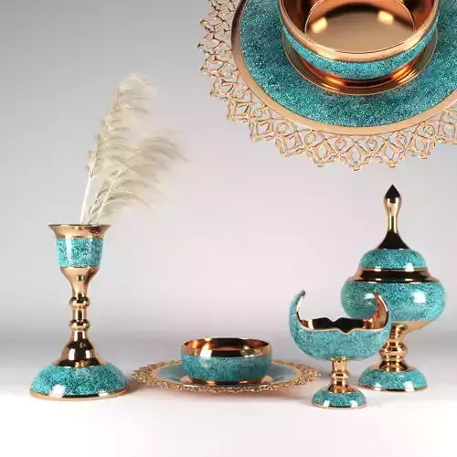 set1127 gold and turquoise plate