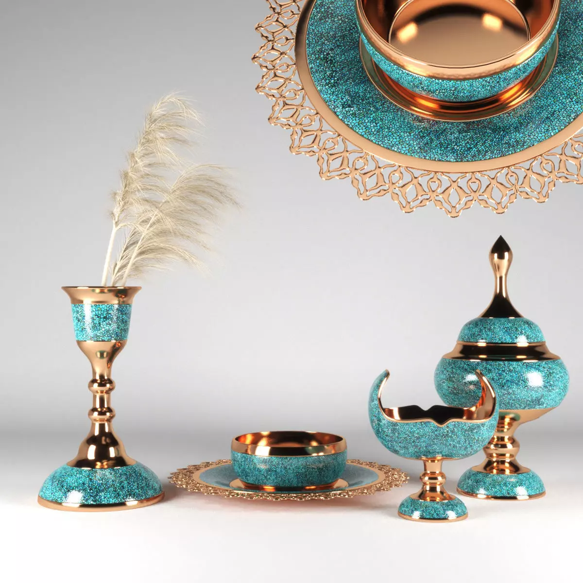 set1127 gold and turquoise plate 3D model_0