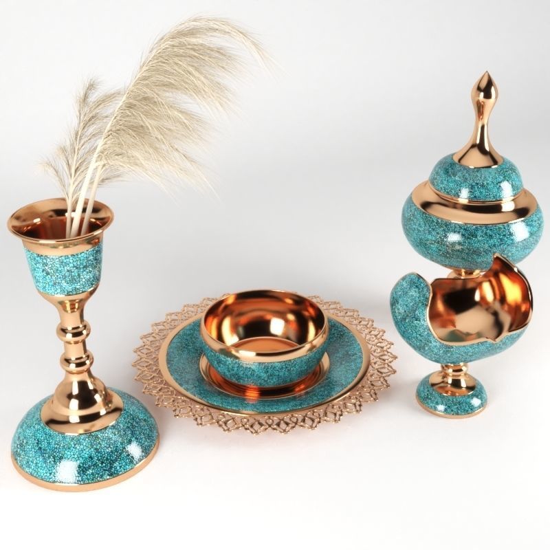 set1127 gold and turquoise plate 3D model_1