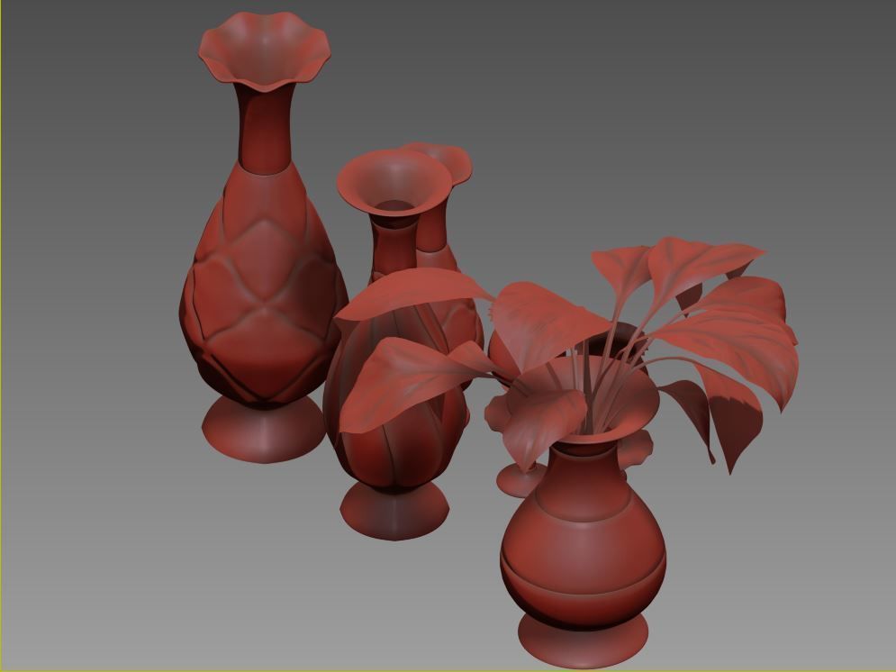 set235 set of vases and plant on table 3D model_5