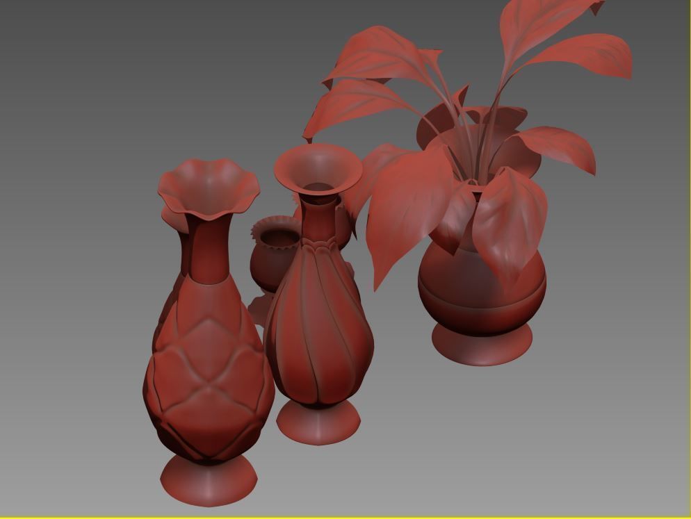 set235 set of vases and plant on table 3D model_6