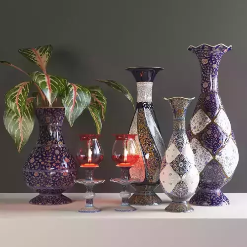 set235 set of vases and plant on table