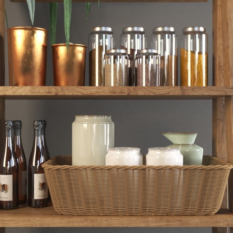 set1143 wooden shelf with pots and plants 3D model_3