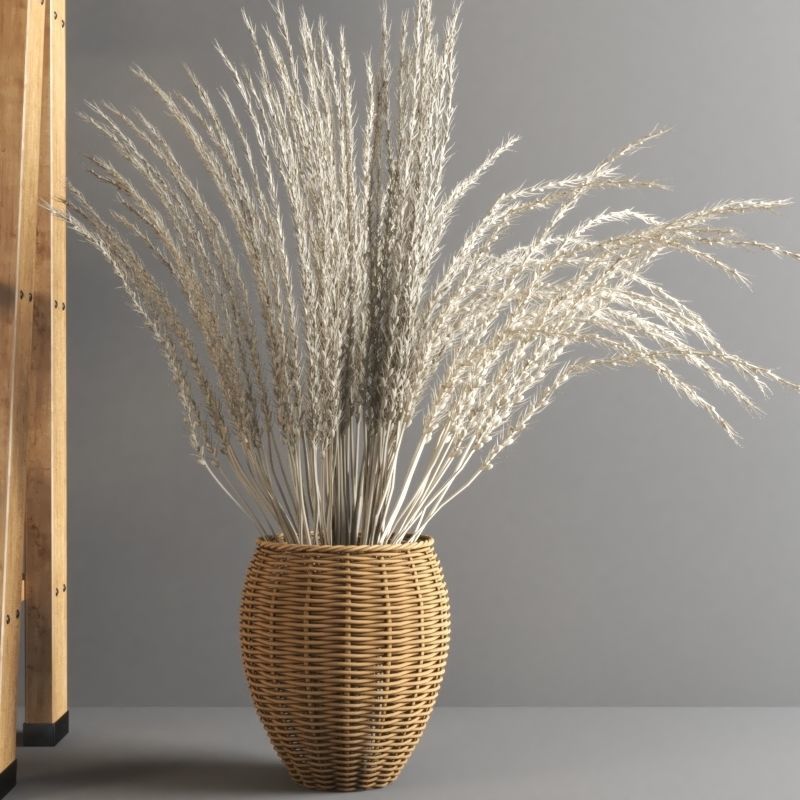 set1143 wooden shelf with pots and plants 3D model_2