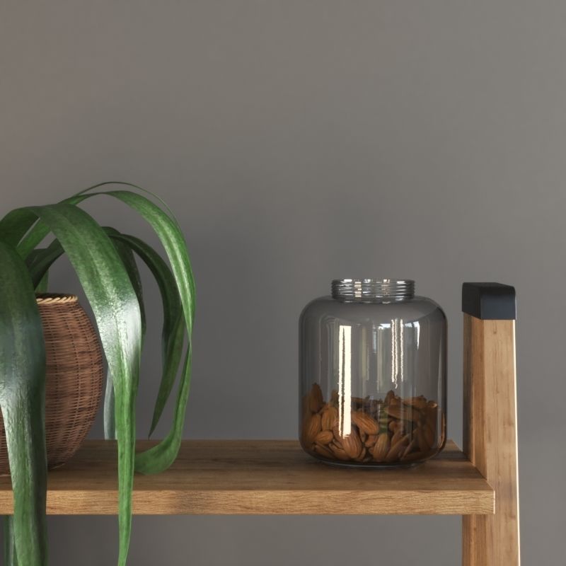 set1143 wooden shelf with pots and plants 3D model_4