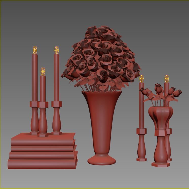 set1225 roses and candles in vase 3D model_2