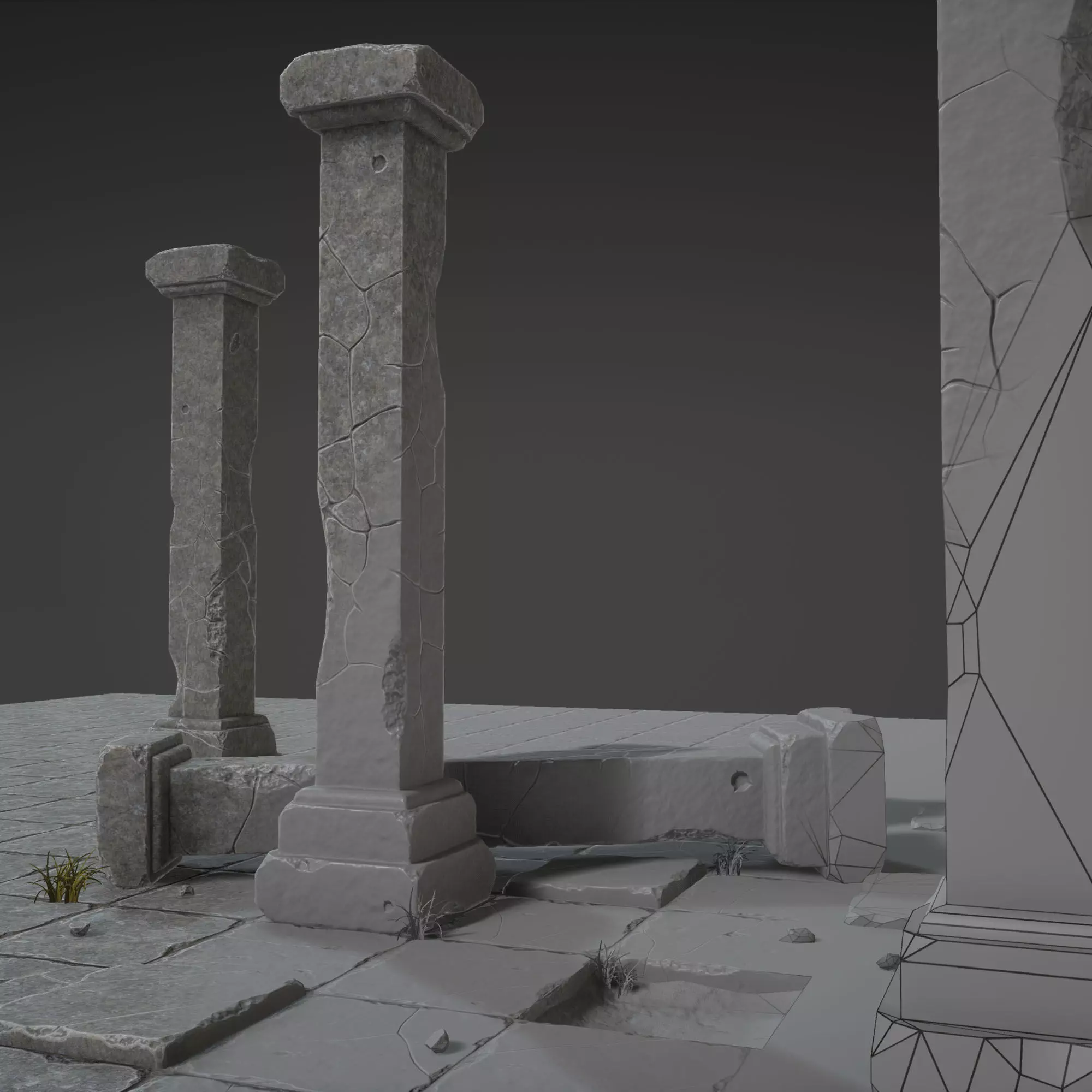 Column Set grasses - grasses - grasses - grasses Low-poly 3D model_0