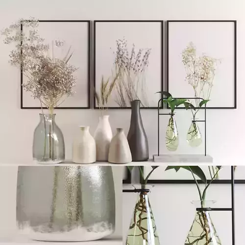 set423 vases and plants on shelf