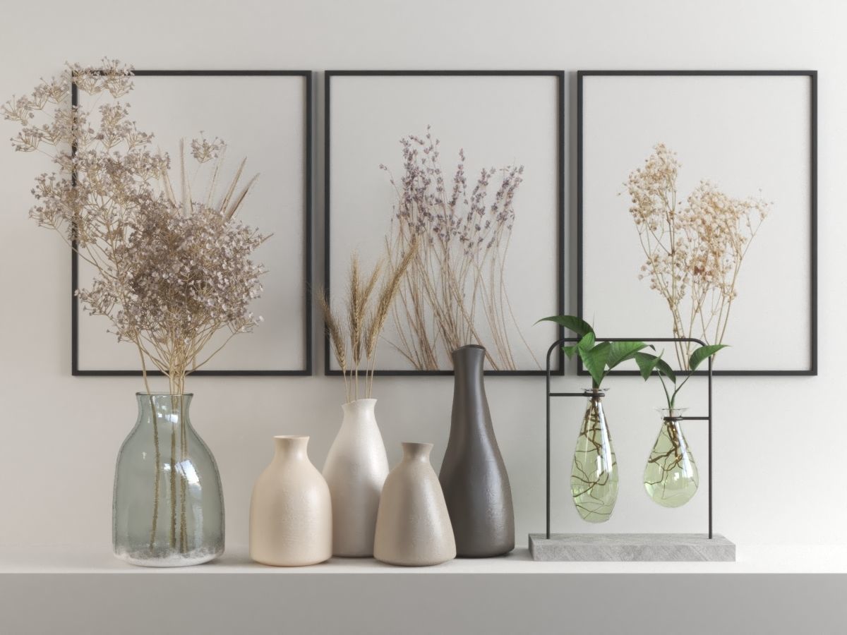 set423 vases and plants on shelf 3D model_2