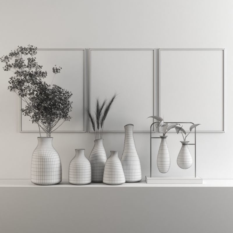 set423 vases and plants on shelf 3D model_5