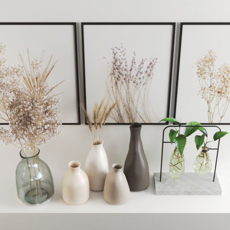 set423 vases and plants on shelf 3D model_1