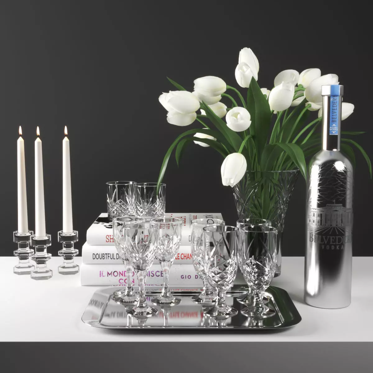 set629 tulips in glass vase 3D model