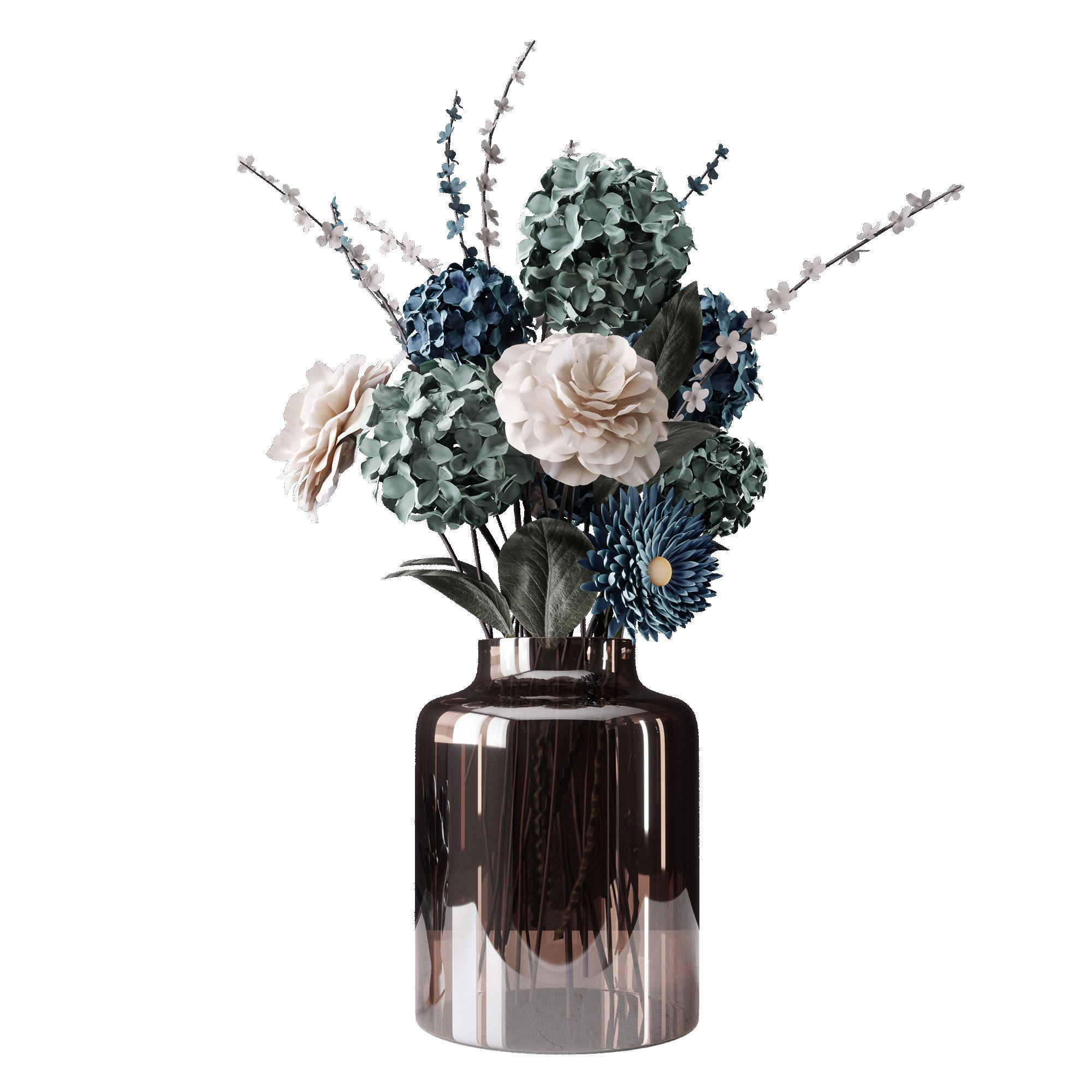Decor bouquet of flowers in a glass vase  3D model_2
