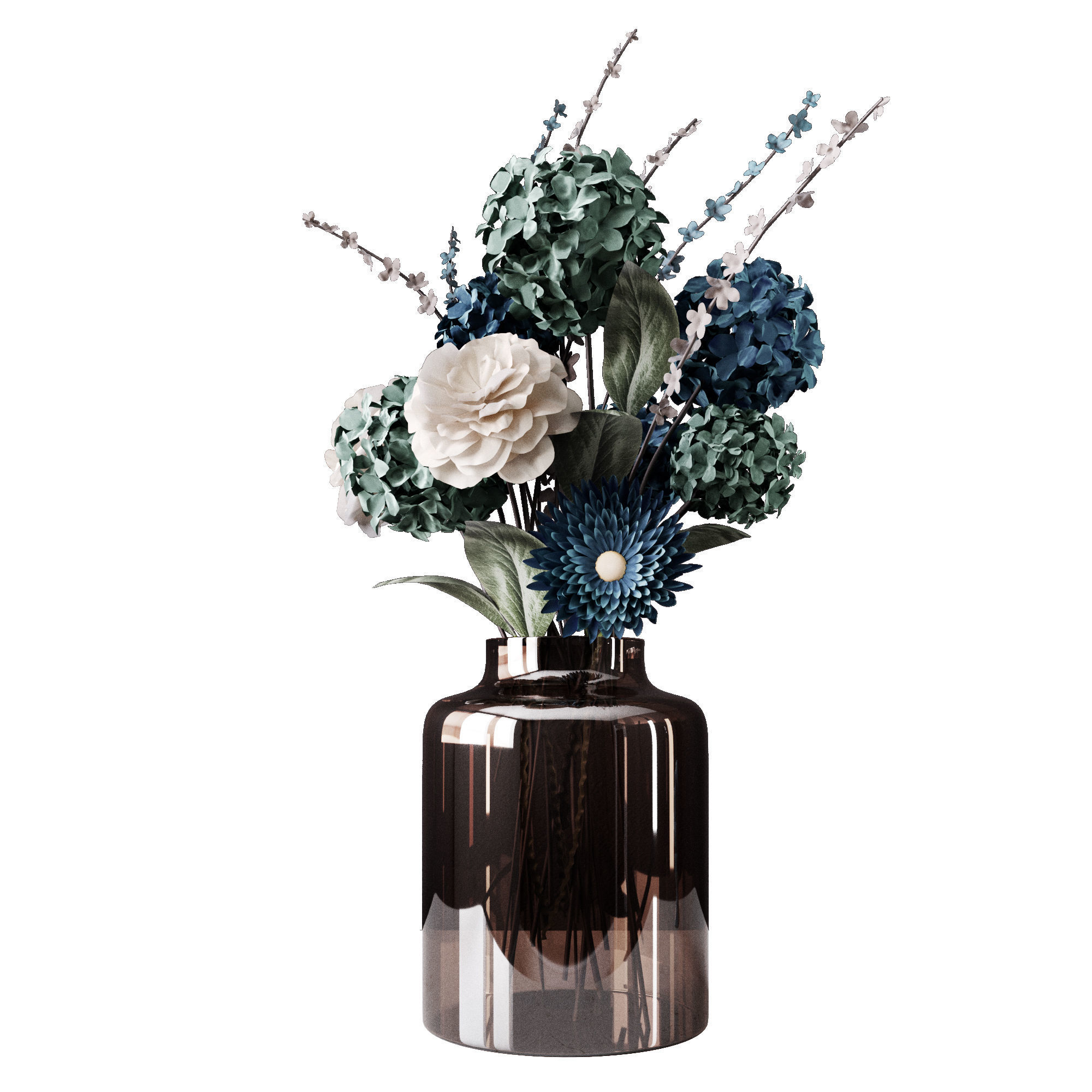 Decor bouquet of flowers in a glass vase  3D model_3