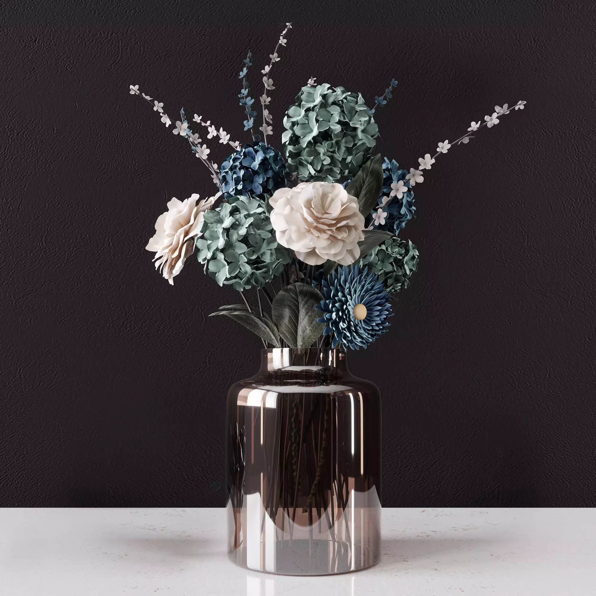 Decor bouquet of flowers in a glass vase  3D model_0