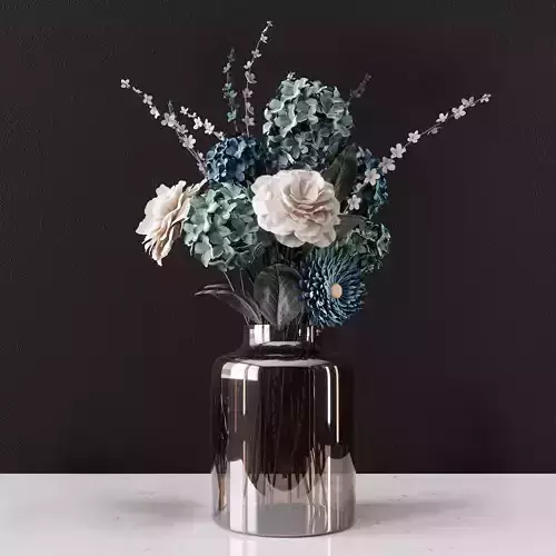 Decor bouquet of flowers in a glass vase  3D model