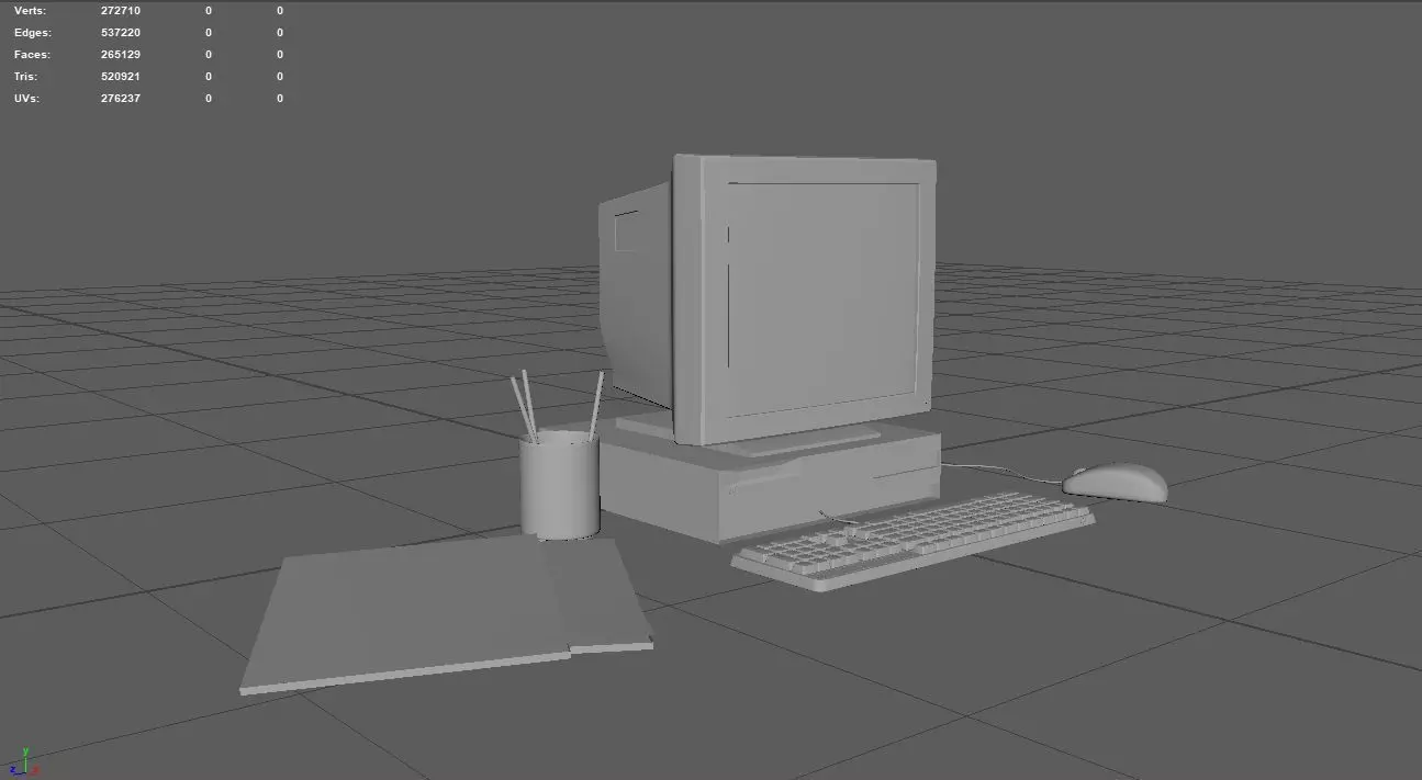 Computer Station Low-poly 3D model_0
