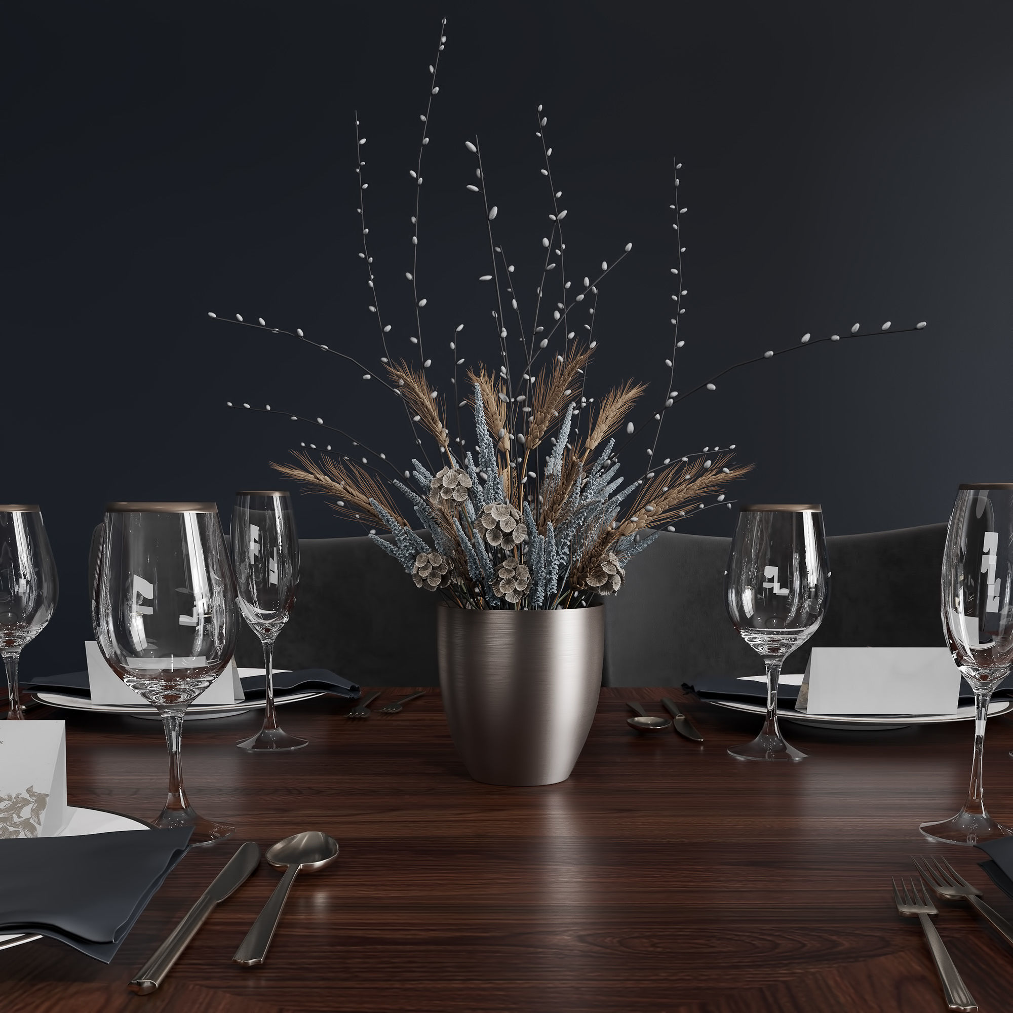 Bamax Slash dining room set with table setting and decor 3D model_1