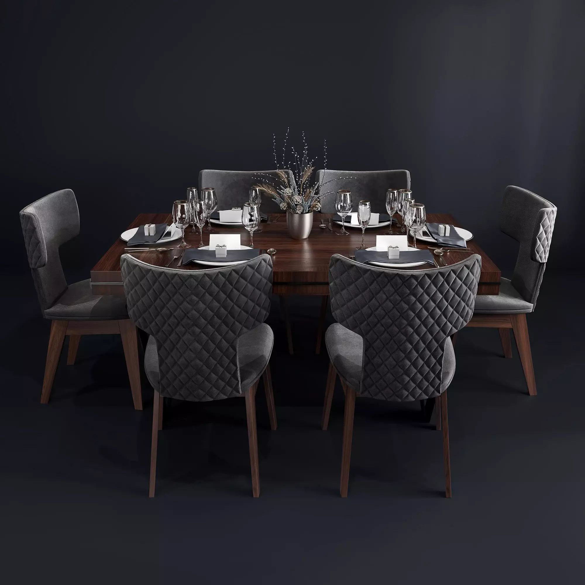 Bamax Slash dining room set with table setting and decor 3D model_0