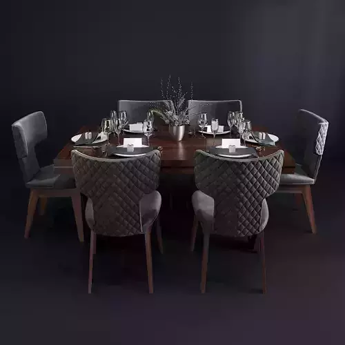 Bamax Slash dining room set with table setting and decor 3D model