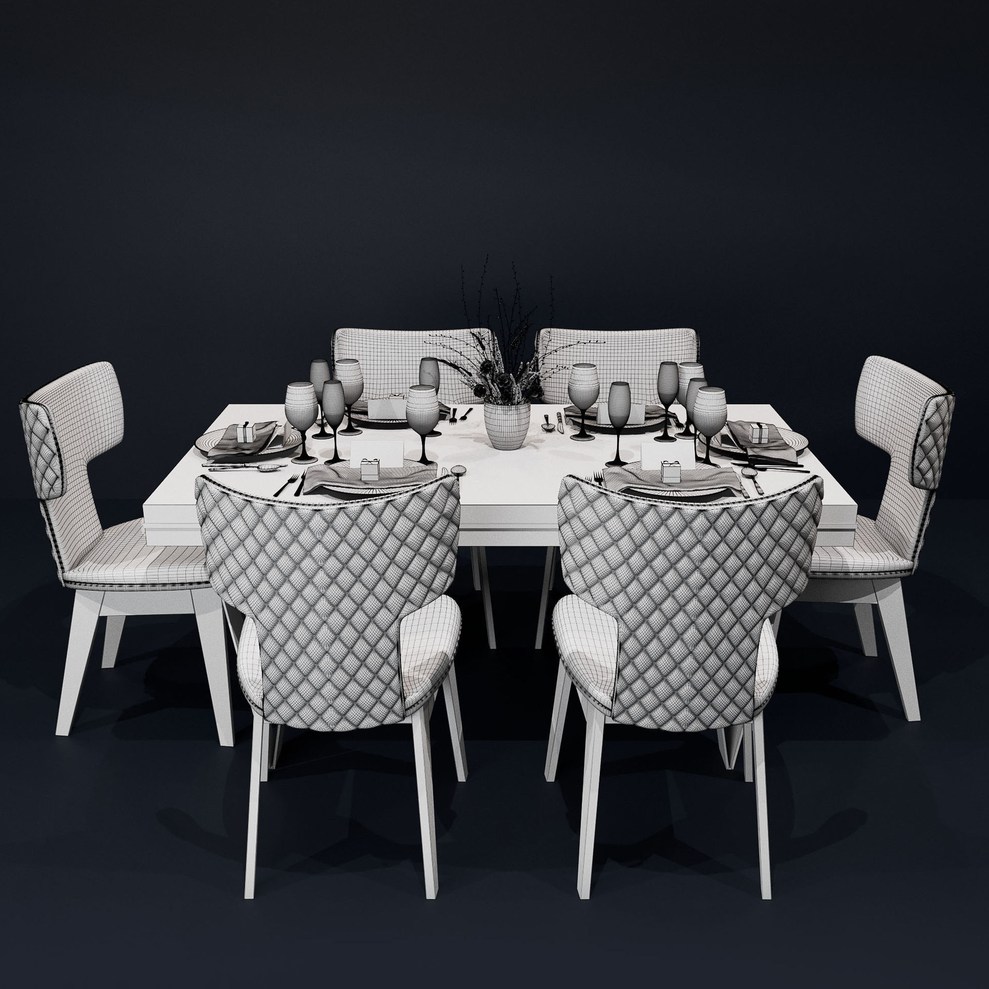 Bamax Slash dining room set with table setting and decor 3D model_3