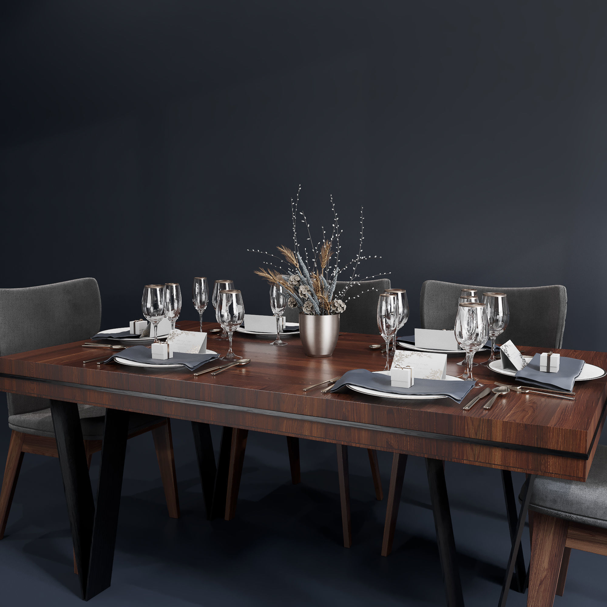 Bamax Slash dining room set with table setting and decor 3D model_2
