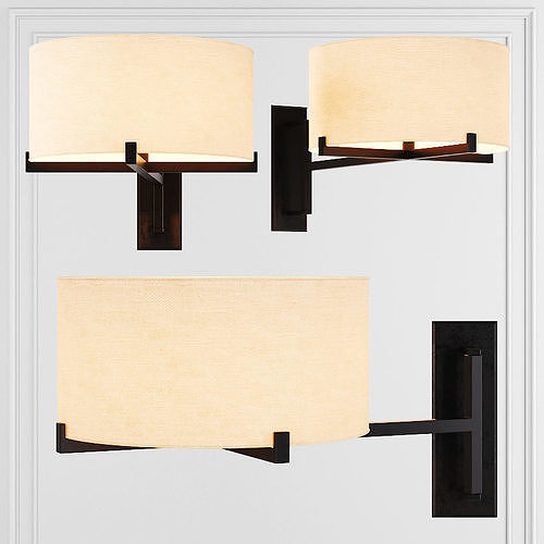 RH PAUILLAC DRUM SHADE SWING-ARM SCONCE Fabric shade and Black 3D model