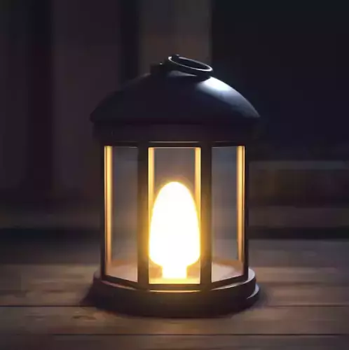Lantern light bulb in on wooden table